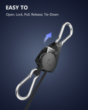 Load image into Gallery viewer, VIPARSPECTRA Retractable Heavy Duty Ratchet Tie Down Straps [12 Pack, 8ft, 75lbs/Pack], Rope Pulley System Bungee Cord with Carabiner Hook for Hanging Plants/Grow Light/Tents Various Tie-Down Uses
