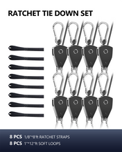 Load image into Gallery viewer, VIPARSPECTRA Rope Roller Tie Down Straps [8 Pack, 8FT, 75lbs/Pack], Heavy Duty Rope Pulley System with Carabiner Hook Rope Adjuster for Hanging Grow Light/Grow Tent/Plants Various Tie-Down Uses
